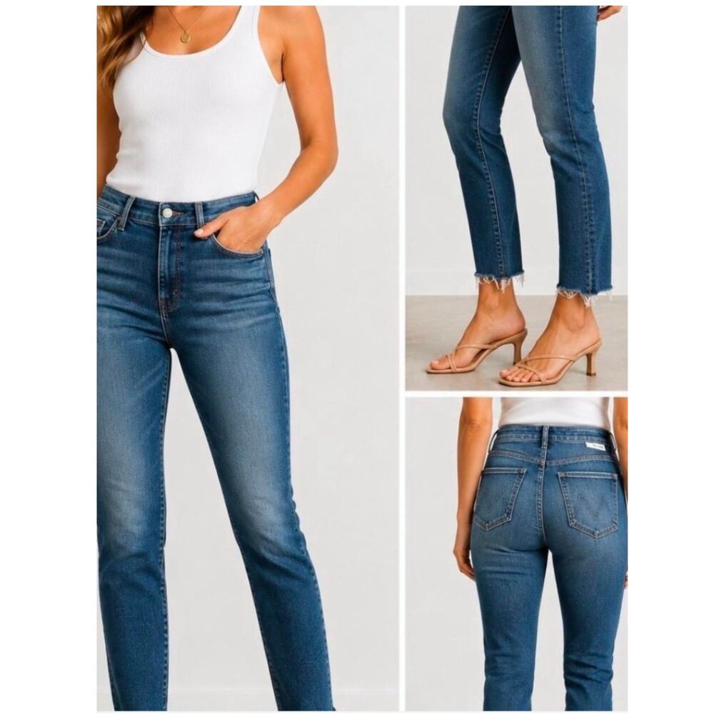 MOTHER The High Waisted Looker Ankle Fray Jeans Last Call Blue Wash Size 26 NWOT